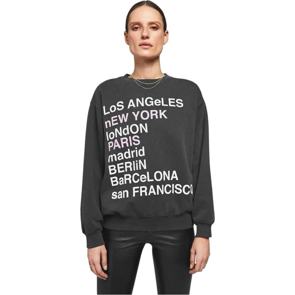ANINE BING CITY LOVE SWEATSHIRT Washed Black Graphic Crewneck XS
